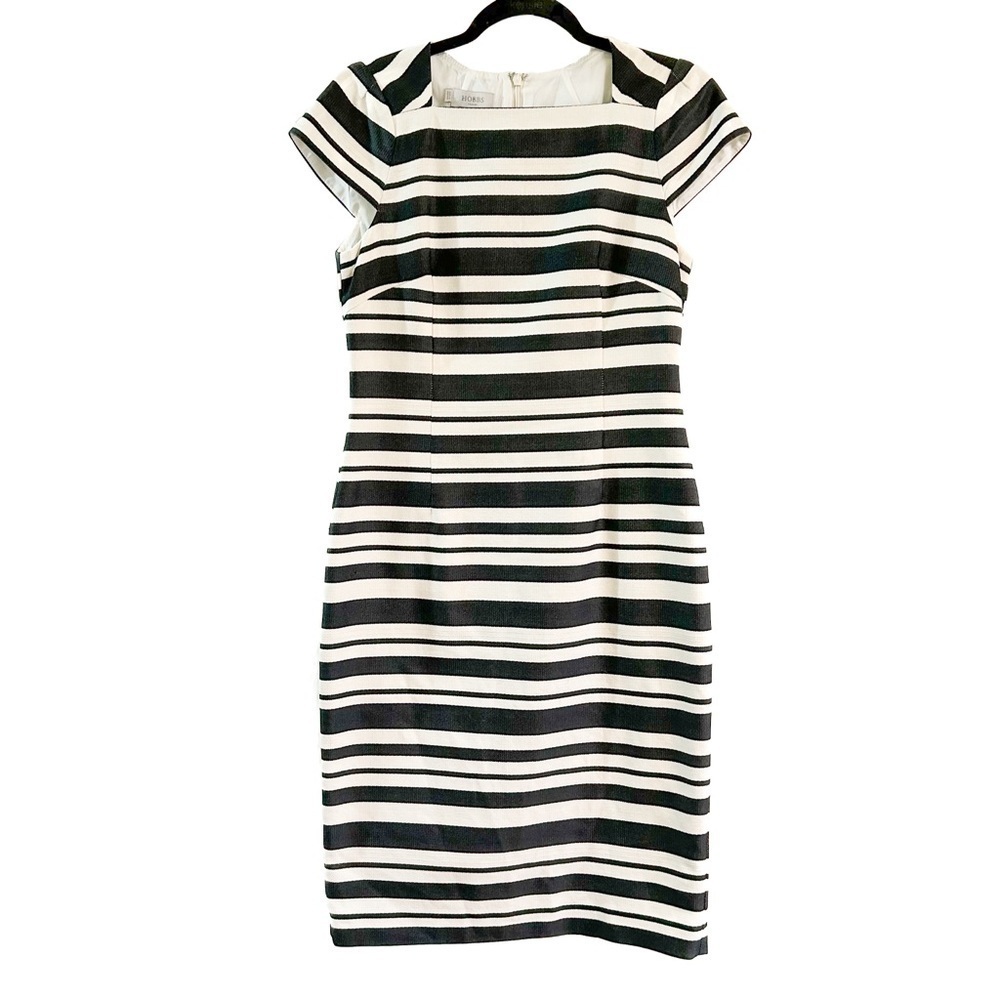Hobbs Striped Shift Career Dress Sz 6 Black Off White Careerwear Office Business